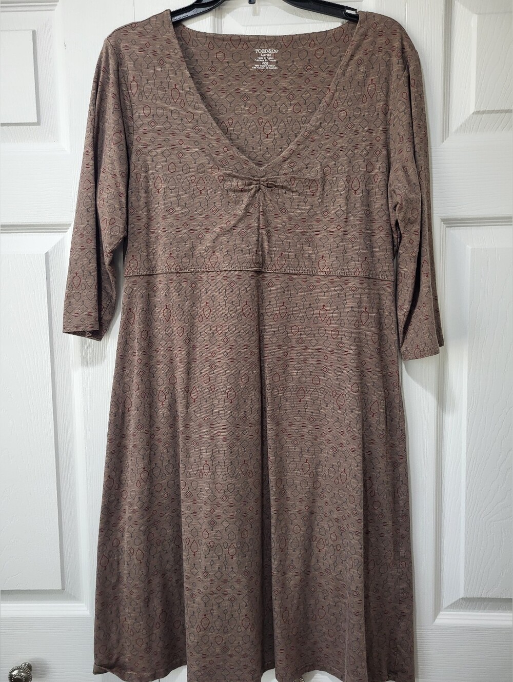 Toad & Co Rosalinda Taupe Geometric Print V-Neck Dress
